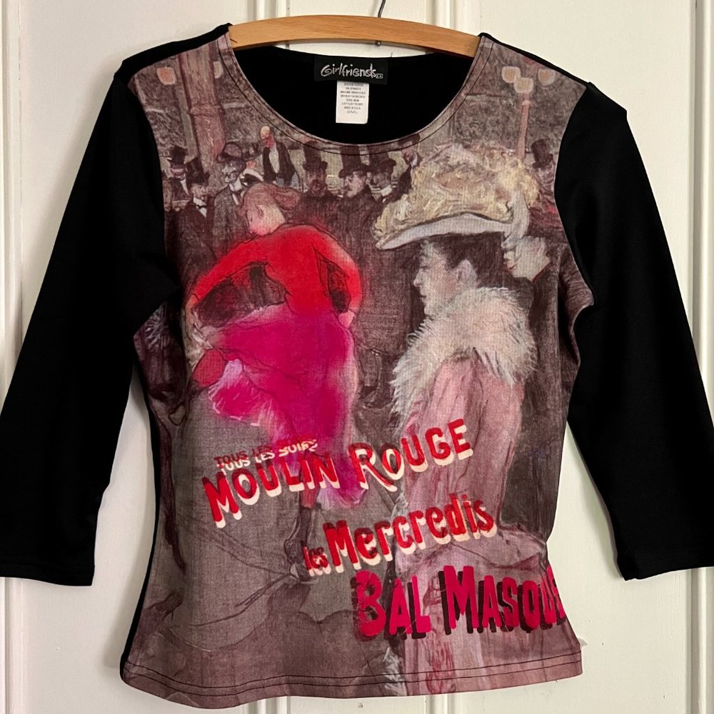 RARE 'Girlfriends' Artsy Toulouse-Lautrec/Moulin Rouge Graphic Illustrated Top